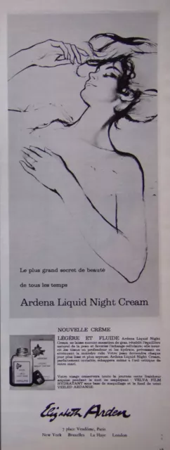 Publicité 1965 Elizabeth Arden Ardena Liquid Night Cream - Advertising