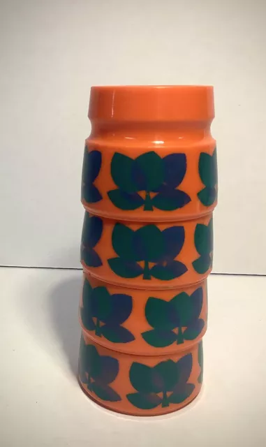 Vintage Emsa West German 1970s Stacking Orange Pattern Egg Cups X 4