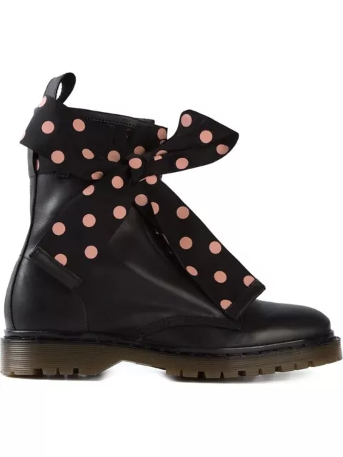 RED Valentino RED (V) Black Leather Biker Combat Boot & Polka Dot Bow Size 36