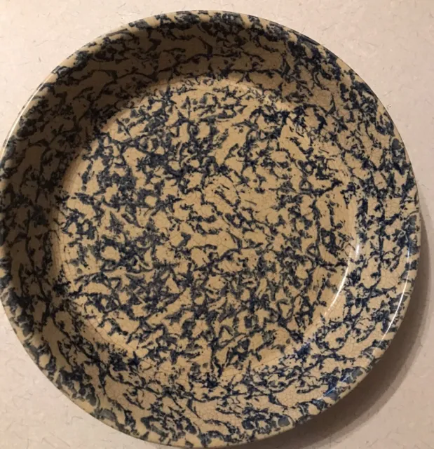 Robinson Ransbottom Blue Spongeware Pie Plate Roseville Ohio Pottery USA