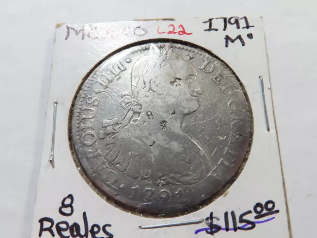 C22 Mexico 1791-Mo Silver 8 Reales w/ Chinese Chop Marks
