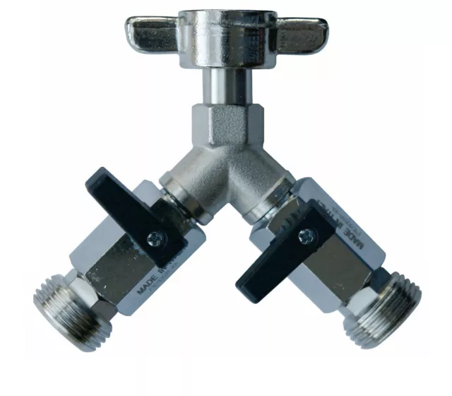 Y-Verteiler mit Absperrhahn Y-Stück 3/4" Flügelmutter div. Abgänge
