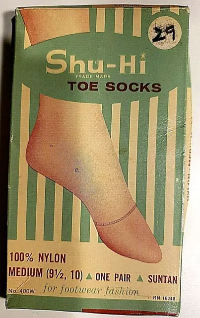 Vintage pair of suntan Shu-Hi women's toe socks mint unused medium 10
