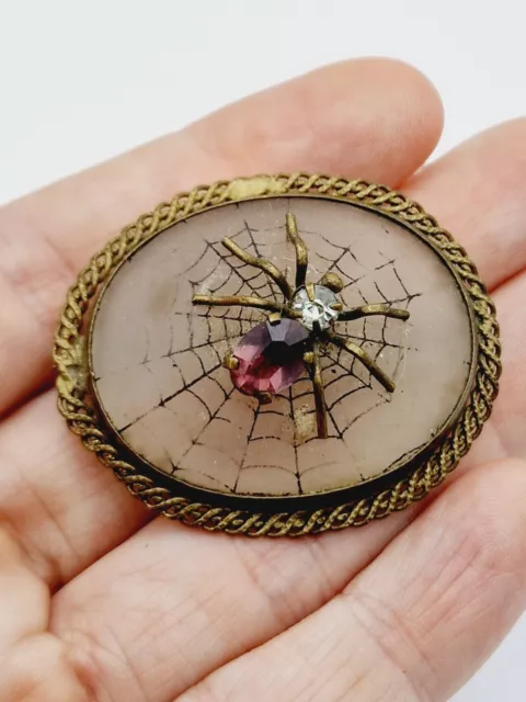 Beautiful Antique Art Deco Czech Camphor Glass Jewelled Spider Brooch