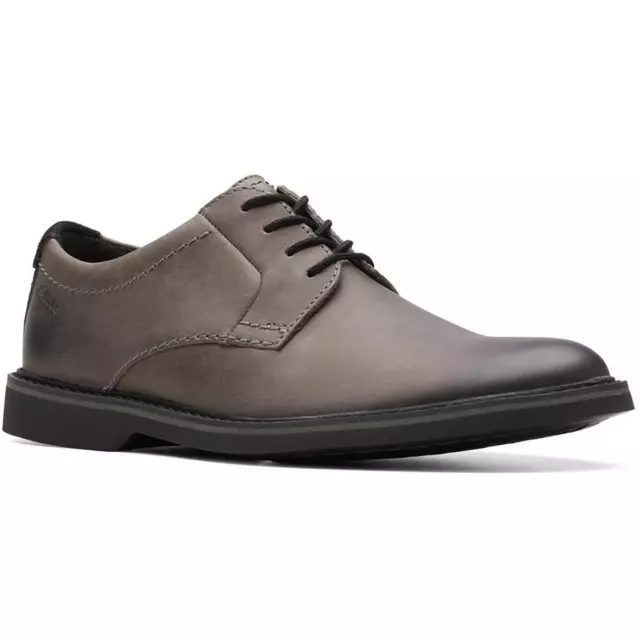 CLARKS MENS ATTICUS Gray Leather Lace-Up Oxfords Shoes 10 Medium (D ...