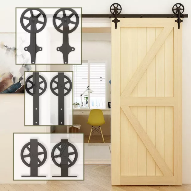 CCJH 4-16FT Sliding Barn Door Hardware Basic Black Roller Kit Single/Double Door