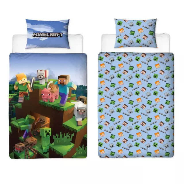 Minecraft Epic Funda de Almohada y Edredón Individual Juego Reversible para Cama