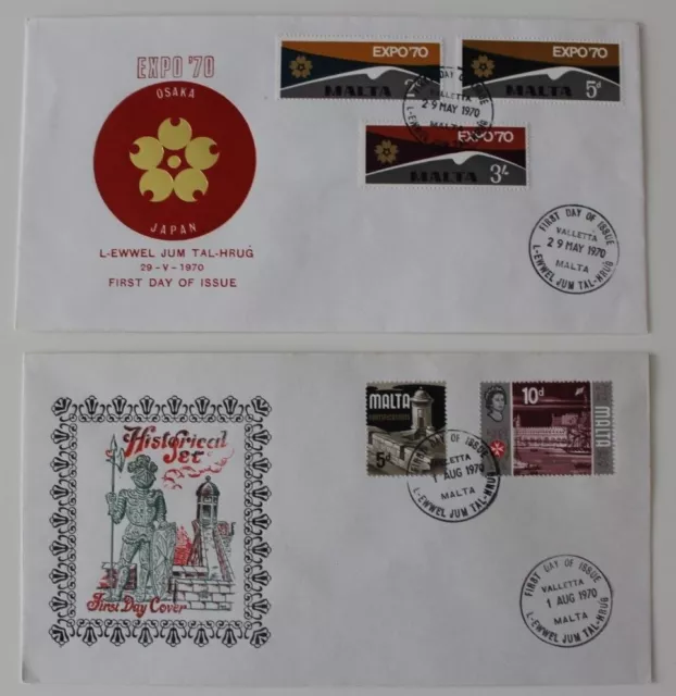 Malta 1970  Expo '70 Osaka Japan Historical Set Valletta FDC First Day Cover x 2