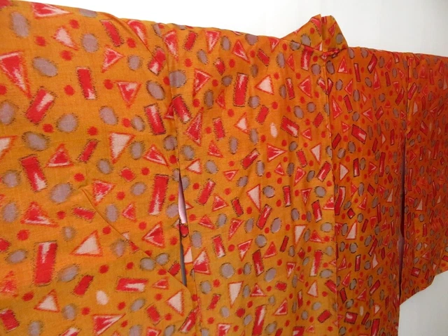0508T02z500 Vintage Japanese Kimono Silk LONG MEISEN HAORI Dark orange 3