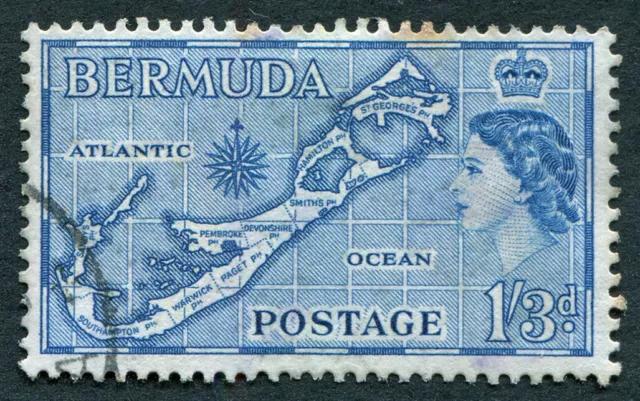 BERMUDA 1954 1s3d greenish blue SG145a used NG Bermuda Map Type I SANDY'S #A06