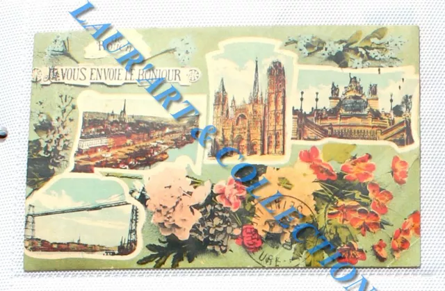 Cpa 76 - I Send You Bonhello De Rouen Postcard 1921 Fancy Stamp