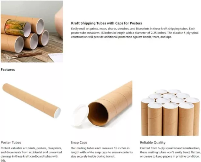 32 - 2" x 15" Round Cardboard Shipping Mailing Tube Tubes With End Caps 2