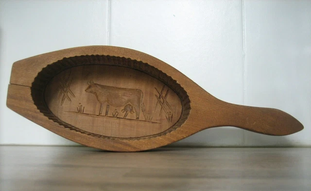 Moule à Crêpes En Métal Avec Manche En Bois - Motif Vache - Ferme - Occasion