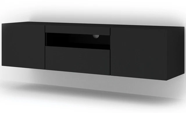 MOBILE TV PIANO TV SOSPESO O A TERRA NERO OPACO (NO LED) 150x37x42cm AURA