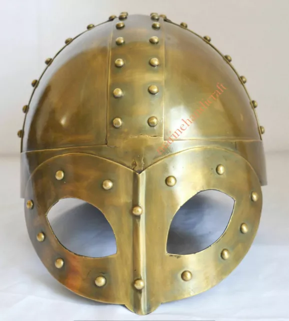 Medieval Vikingo Casco Máscara de Lujo Latón Acabado Antiguo Hecho a Mano Metal