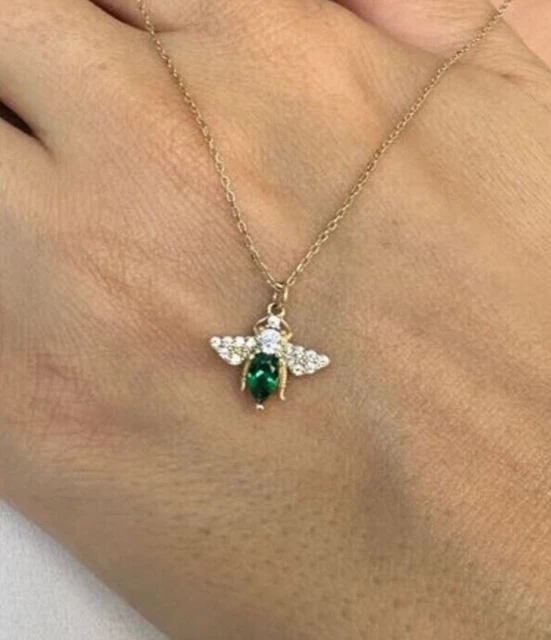 Lab Created Green Emerald 2Ct Pear Cut Honeybee Pendant 14K Yellow Gold Plated