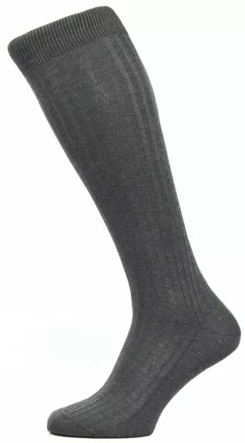 Pantherella Mens Danvers Rib Over the Calf Cotton Lisle Socks - Dark Grey Mix
