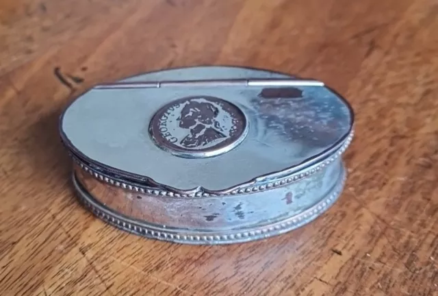 Georgian Silver Plated Snuff Box with George III Coin.