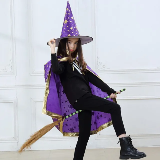 Kids Party Wizard Cloak Halloween Costumes Witch Cape Cosplay Robe With Hat Sets