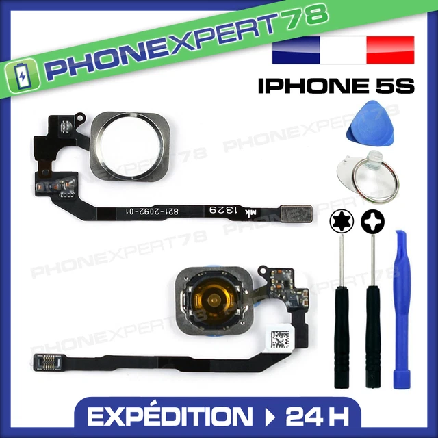 Kit Réparation Bouton Home IPhone 5 - Blanc Avec Nappe, Membrane Et Support Métallique, Neuf