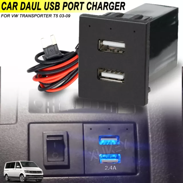 For VW Transporter T5 03-09 Car Phone Charger Auto Dual USB Port Power  Supply Charging Adapter 12V Socket ASR Dash Blank Switch - AliExpress