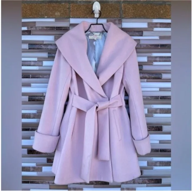 Springy pink TRINA TURK AMELIA WRAP COAT w tie, SHAWL Collar pink jacket coat