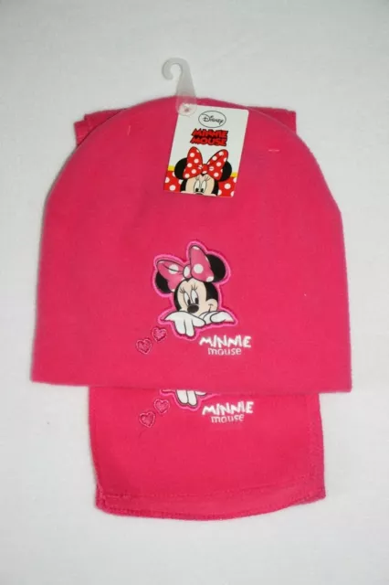 DISNEY lot bonnet + écharpe polaire rose MINNIE MOUSE  taille unique (2-5 ans)