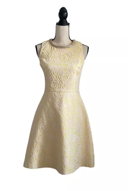 Badgley Mischka Belle Beaded Collar Sleeveless Fit Flare Floral Crochet Dress 4