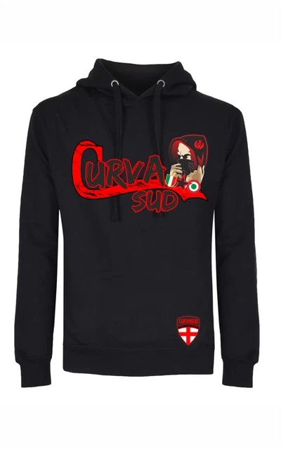 Felpa invernale Unisex black con cappuccio,marsupio e stampa: Curva SUDmilano