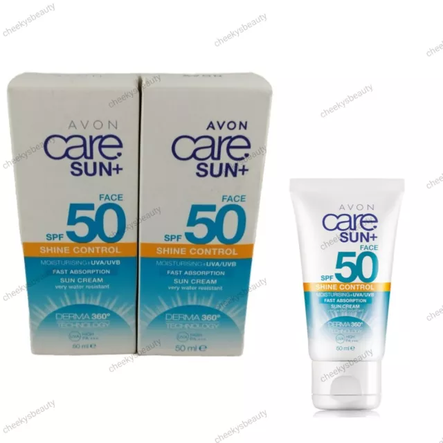 2x Avon Care Sun+ Shine Control SPF50 Facial  Sun Cream - 50ml - UVA/UVB