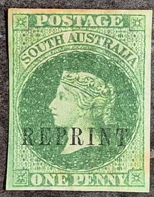 1889- South Australia 1d Dark green Imperf Sideface stamp REPRINT MNG