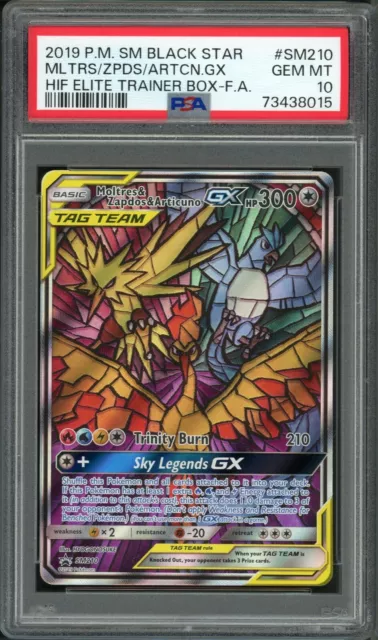 Pokemon PSA 10 GEM MINT S&M Promo FULL ART Moltres & Zapdos & Articuno GX SM210