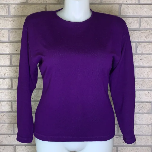 Vintage Adrienne Vittadini Purple Tight Knit Wool Pullover Sweater Size Large