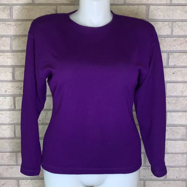 Vintage Adrienne Vittadini Purple Tight Knit Wool Pullover Sweater Size Large