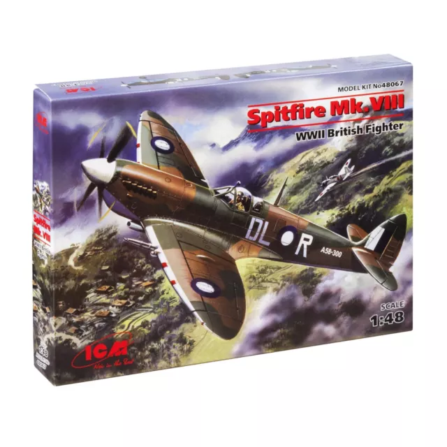 ICM 48067 Plastic model aircraft kit 1:48 Spitfire Mk.VIII WWII British fighter