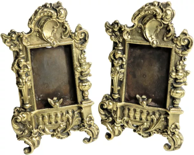 Two ornate solid bronze antique Victorian style picture frames