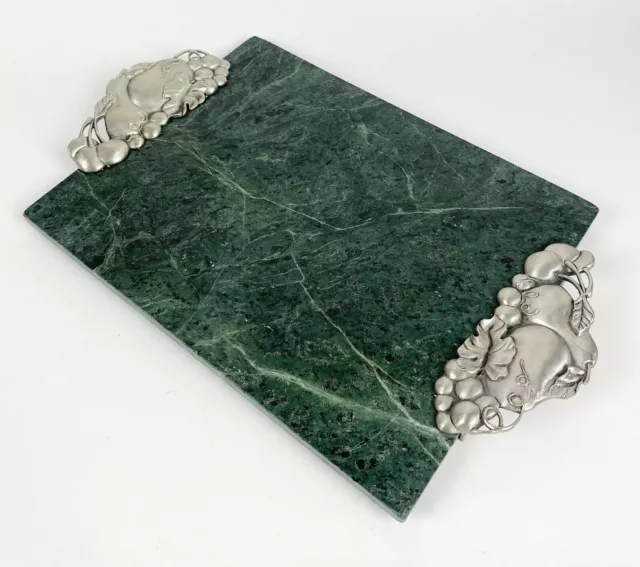 SEAGULL Pewter Green Marble Cheese board cast fruit decoration 1992