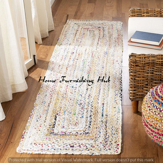 Alfombra Runner 0,6x3m Tejido Algodón Natural Pieza Reversible Hecha A Mano