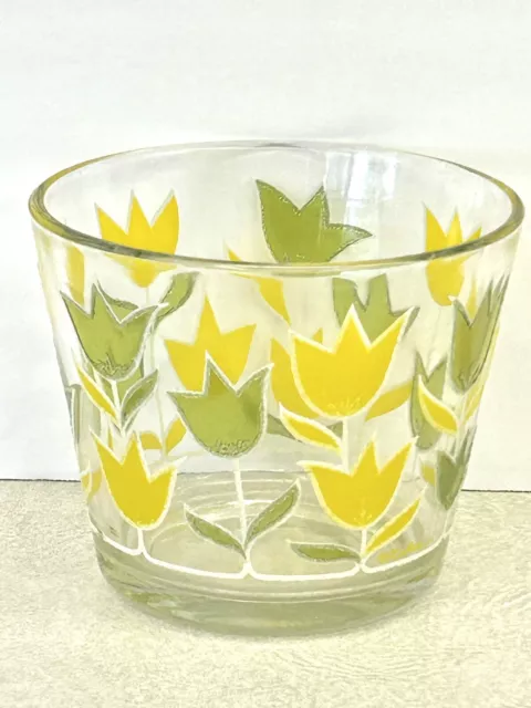 Vtg Culver Ltd Embossed Tulip Ice Bucket Yellow Green 1970s