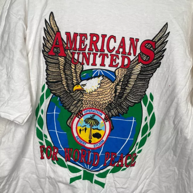 Vintage Operation Desert Storm Shirt Mens XL White For World Peace Eagle USA 90s