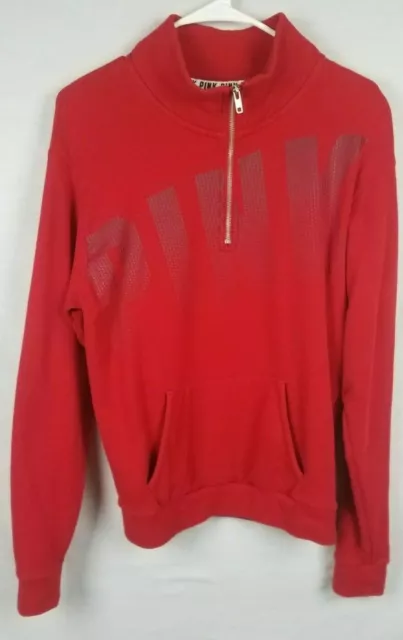 VICTORIA'S SECRET PINK 1/4 Zip Red Pullover Sweatshirt Size S/P Pink Logo