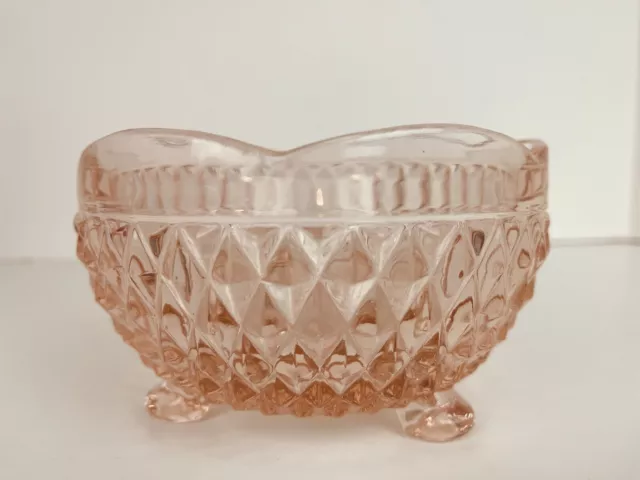 Vintage Depression Pink Textured Diamond Glass Footed Candy Nut Bowl Dish LOVELY