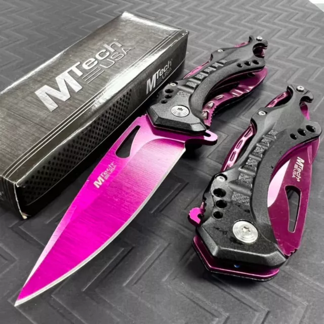 MTech USA Spring Assisted Purple Blade Hunting Camping Tactical Pocket Knife
