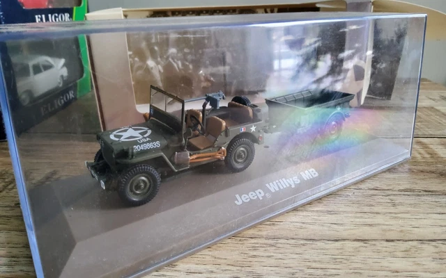 Modèle Réduit Jeep Willys MB Militaire 1/43 - Marque Norev/Ixo/Eligor, Occasion, Couleur Verte, Année 1992