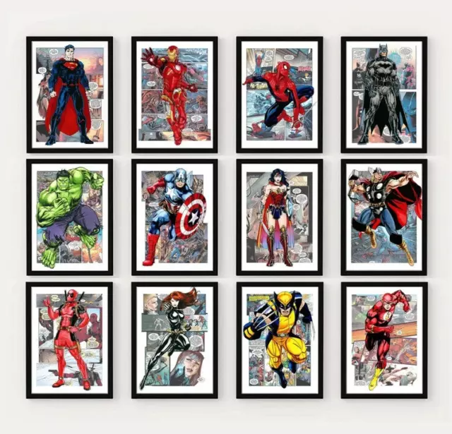 Superhero Poster Prints Comic Book Style Wall Art Posters Marvel DC Pictures