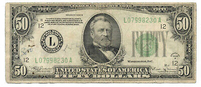 1934 A $50 Fifty Dollar Bill Federal Reserve Note FRN Green Seal San Francisco