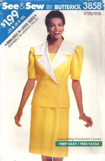 BUTTERICK See&Sew 3858 MISSES' SIZE 6-10 JACKET & DRESS SEWING PATTERN VINTAGE