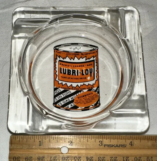 Antique Lubri Loy Motor Oil Can Glass Advertising Ashtray Gas Service Station