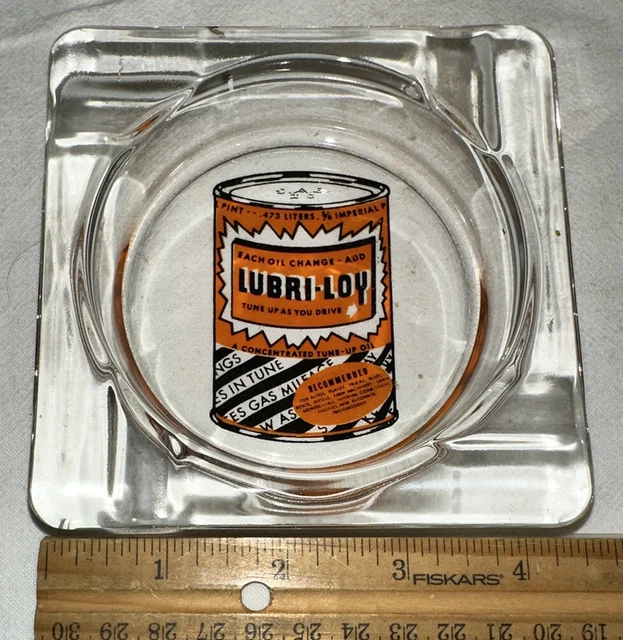 Antique Lubri Loy Motor Oil Can Glass Advertising Ashtray Gas Service Station Antique Lubri Loy Motor Oil Can Glass Advertising Ashtray Gas Service Station