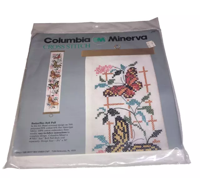 vintage new Columbia-Minerva  cross stitch Butterflies Bell Pull kit 6941